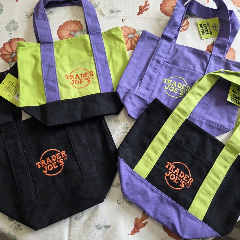 Trader Joe's Halloween Mini Canvas Tote Bags 2026 LIMITED EDITION NWT LOT OF 4🎃